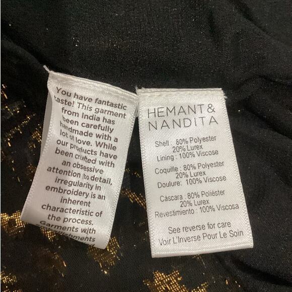 Hemant & Nandita Inara Flocked Lurex Chiffon Midi Dress In Gold Size XS - Picture 13 of 14